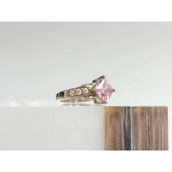 Pink Topaz Multi CZ Gemstone Ornate Shank 925 Sterling SilverVintage Ring - sz 6 - Picture 3 of 12